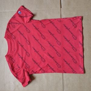 Champion All-Over Print Short Sleeve Red Cotton Tee Big Boy's Size Large